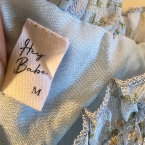 Hey Babe Light Blue Floral Sheer Sleeve Ruched Tie Dress - Picture 16 of 17